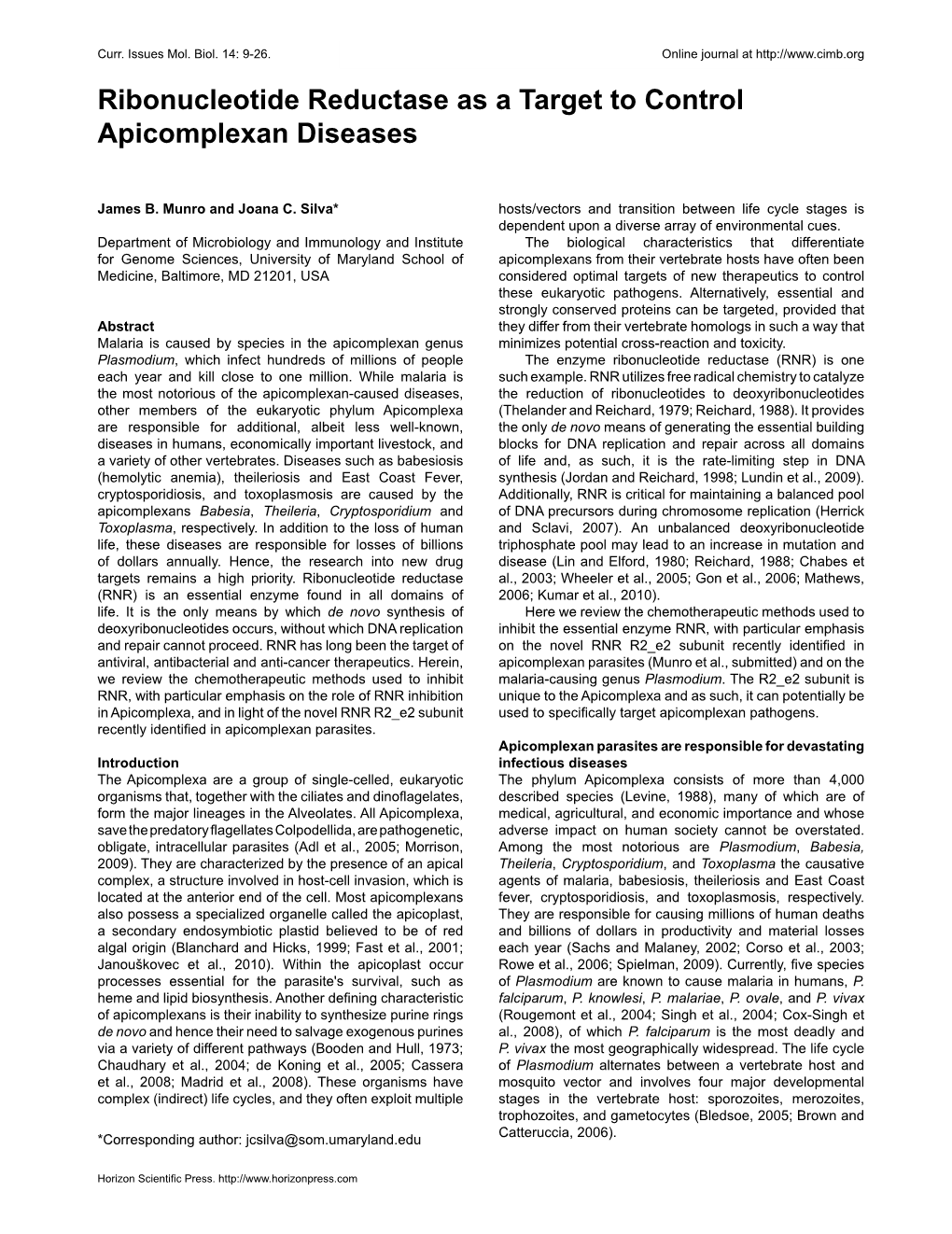 Ribonucleotide Reductase As a Target to Control Apicomplexan Diseases