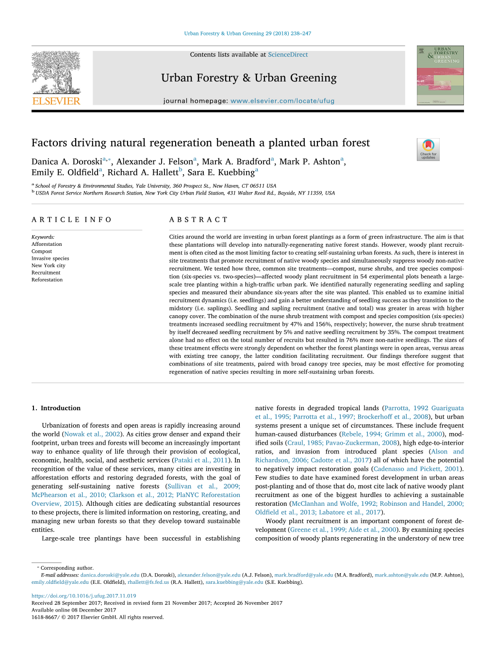 Factors Driving Natural Regeneration Beneath a Planted Urban Forest T ⁎ Danica A