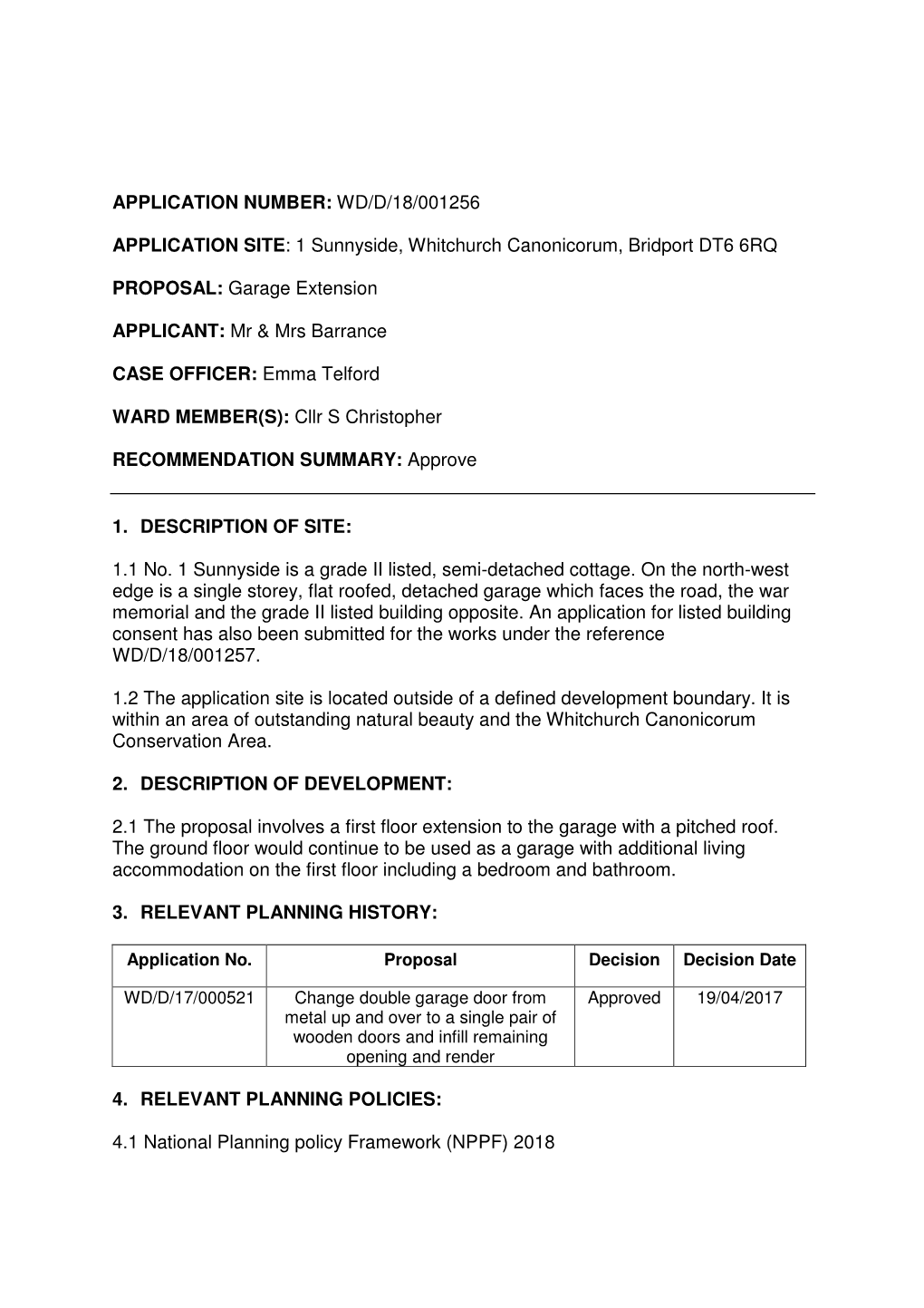 1 Sunnyside, Whitchurch Canonicorum, Bridport DT6 6RQ PROPOSAL