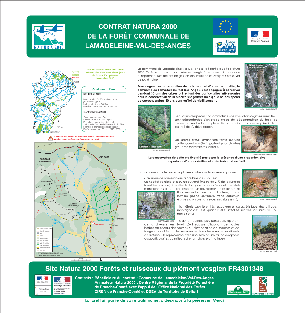 CONTRAT NATURA 2000 DE LA FORÊT COMMUNALE DE LAMADELEINE-VAL-DES-ANGES Site Natura 2000 Forêts Et Ruisseaux Du Piémont Vosgie