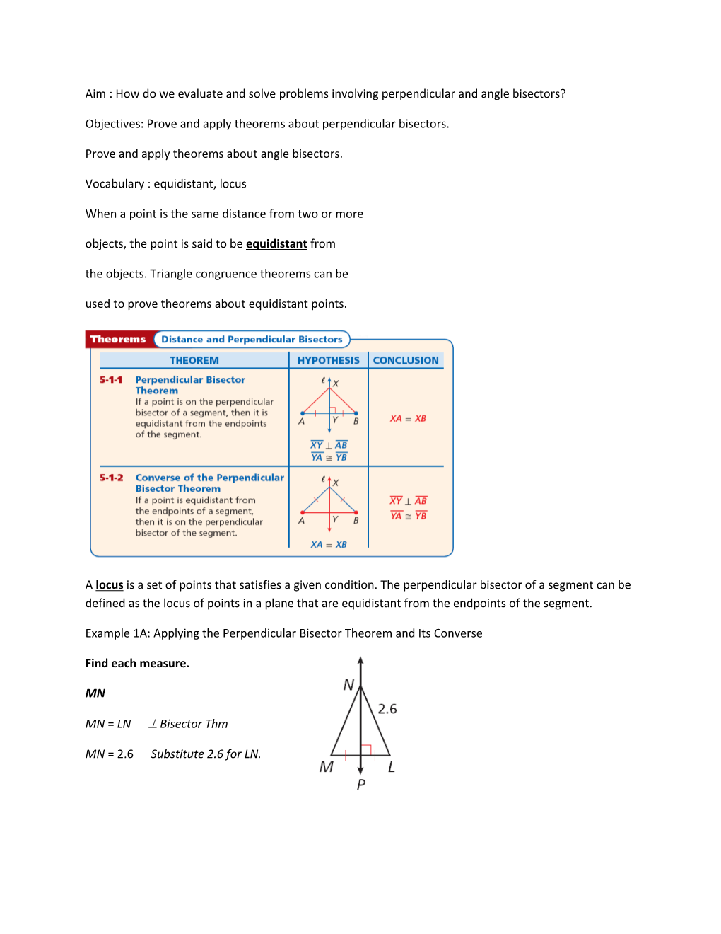 Aim : How Do We Evaluate and Solve Problems Involving Perpendicular and Angle Bisectors?