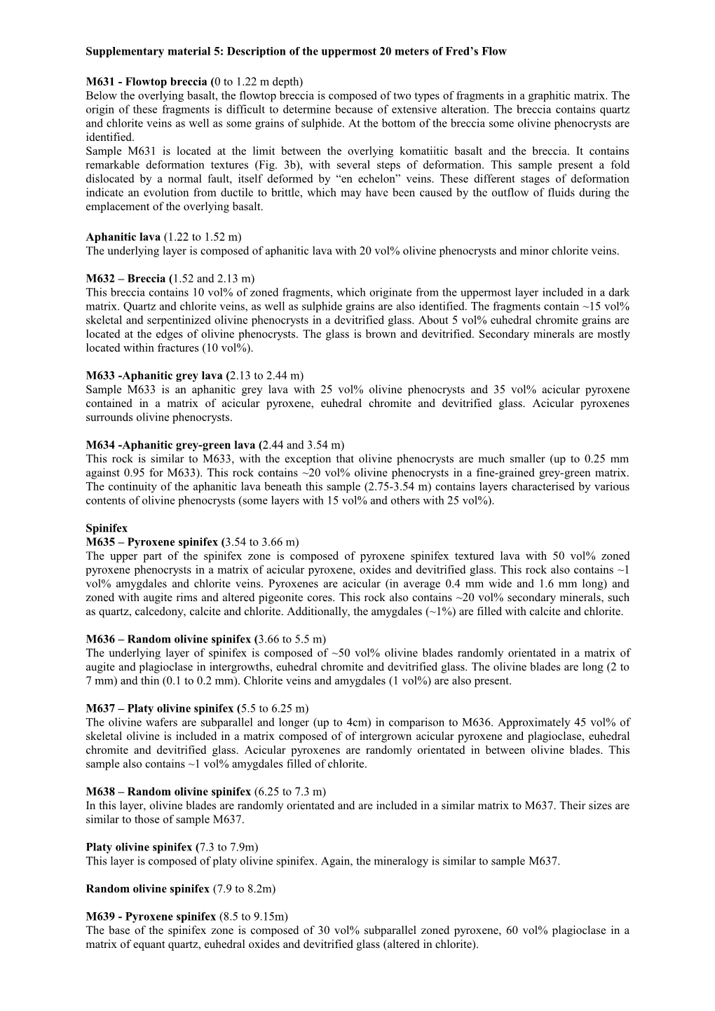 Supplementary Material 5: Description of the Uppermost 20 Meters of Fred S Flow