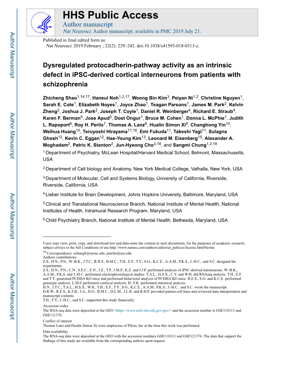 Dysregulated Protocadherin-Pathway Activity As an Intrinsic Defect in Ipsc-Derived Cortical Interneurons from Patients with Schizophrenia