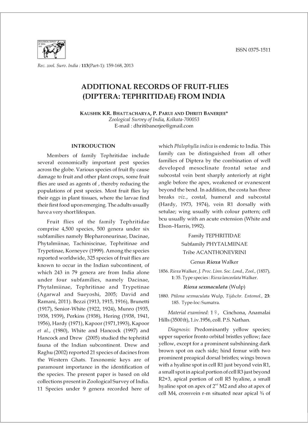 Additional Records of Fruit-Flies (Diptera: Tephritidae) from India