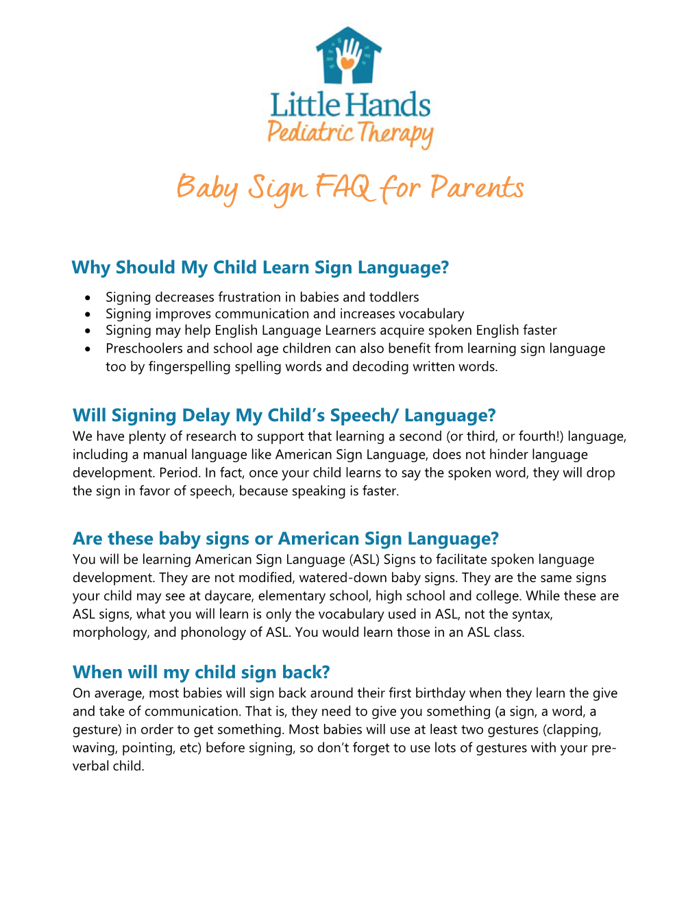 Baby Sign FAQ for Parents