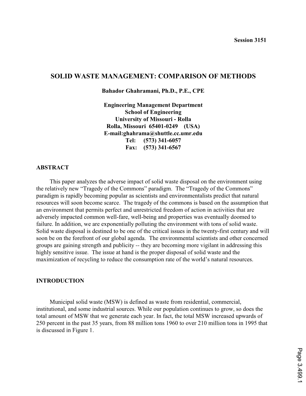 Solid Waste Management: Comparison of Methods