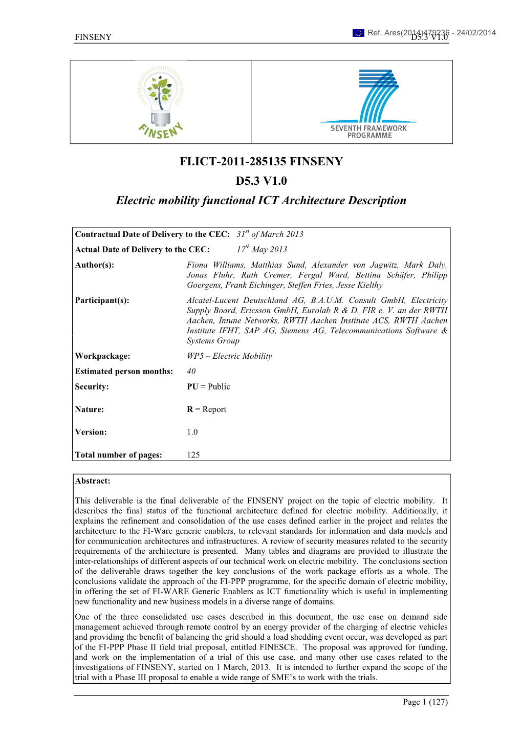 Electric Mobility Functional ICT Architecture Description