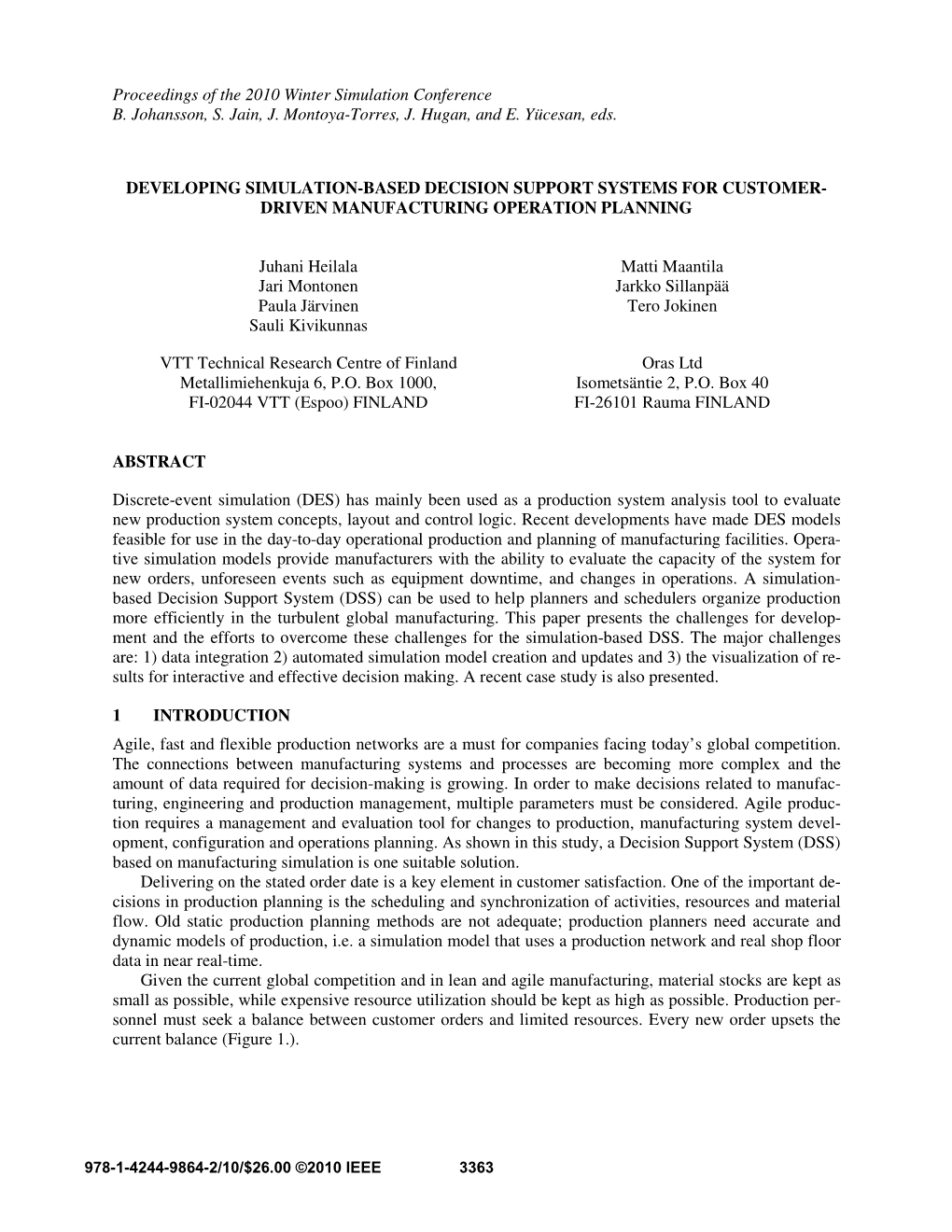 Developing Simulation-Based Decision Support Systems for Customer- Driven Manufacturing Operation Planning