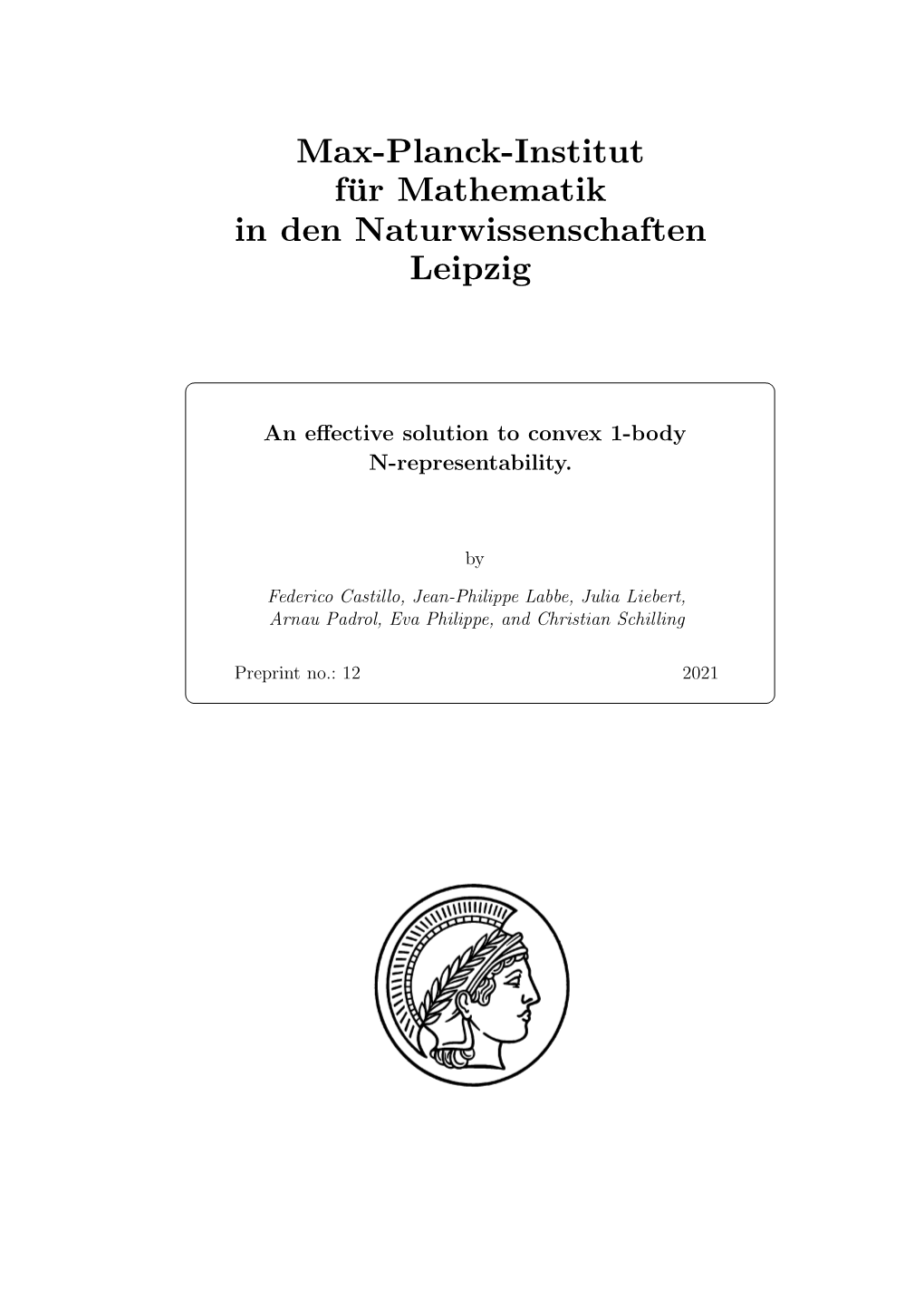 Max-Planck-Institut Für Mathematik in Den Naturwissenschaften Leipzig