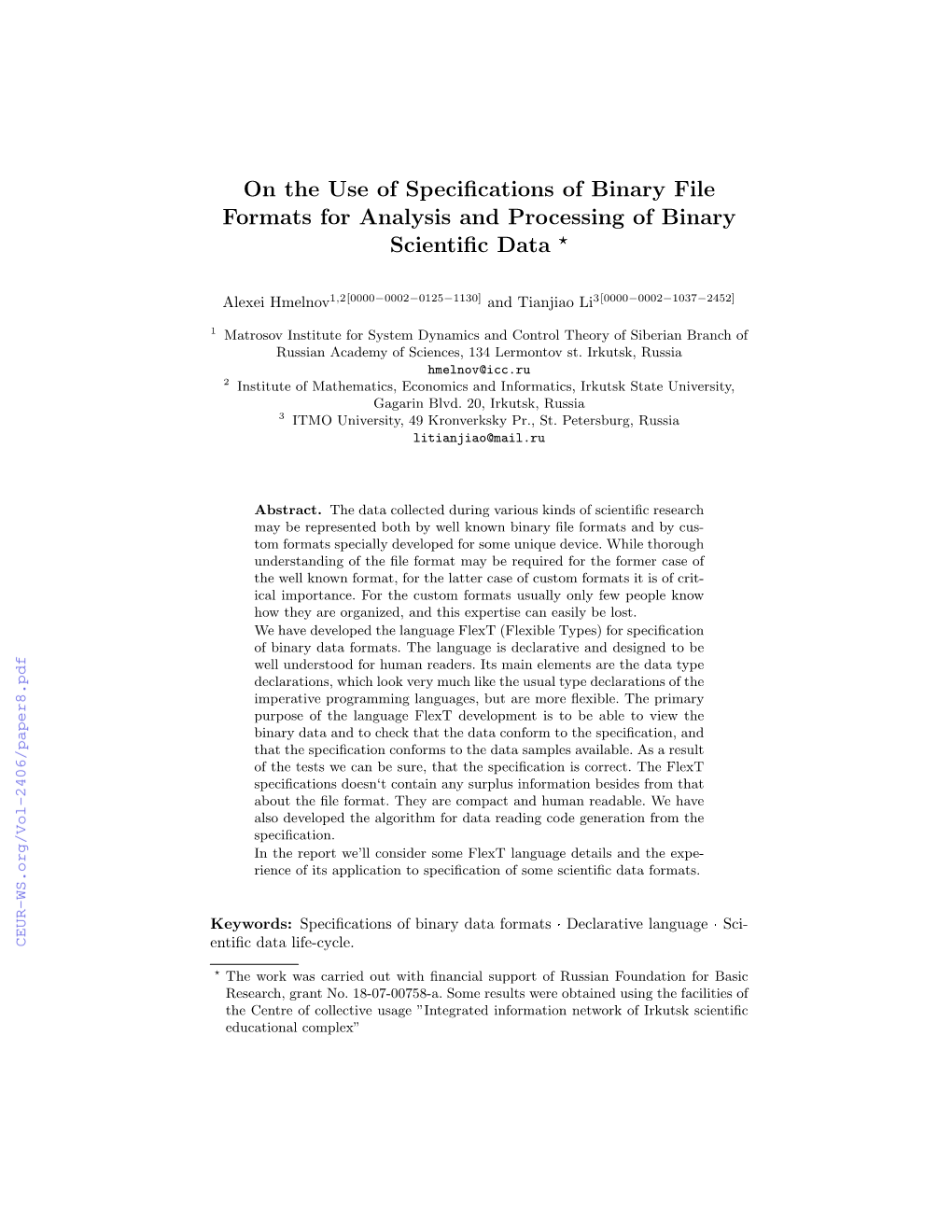 On the Use of Specifications of Binary File