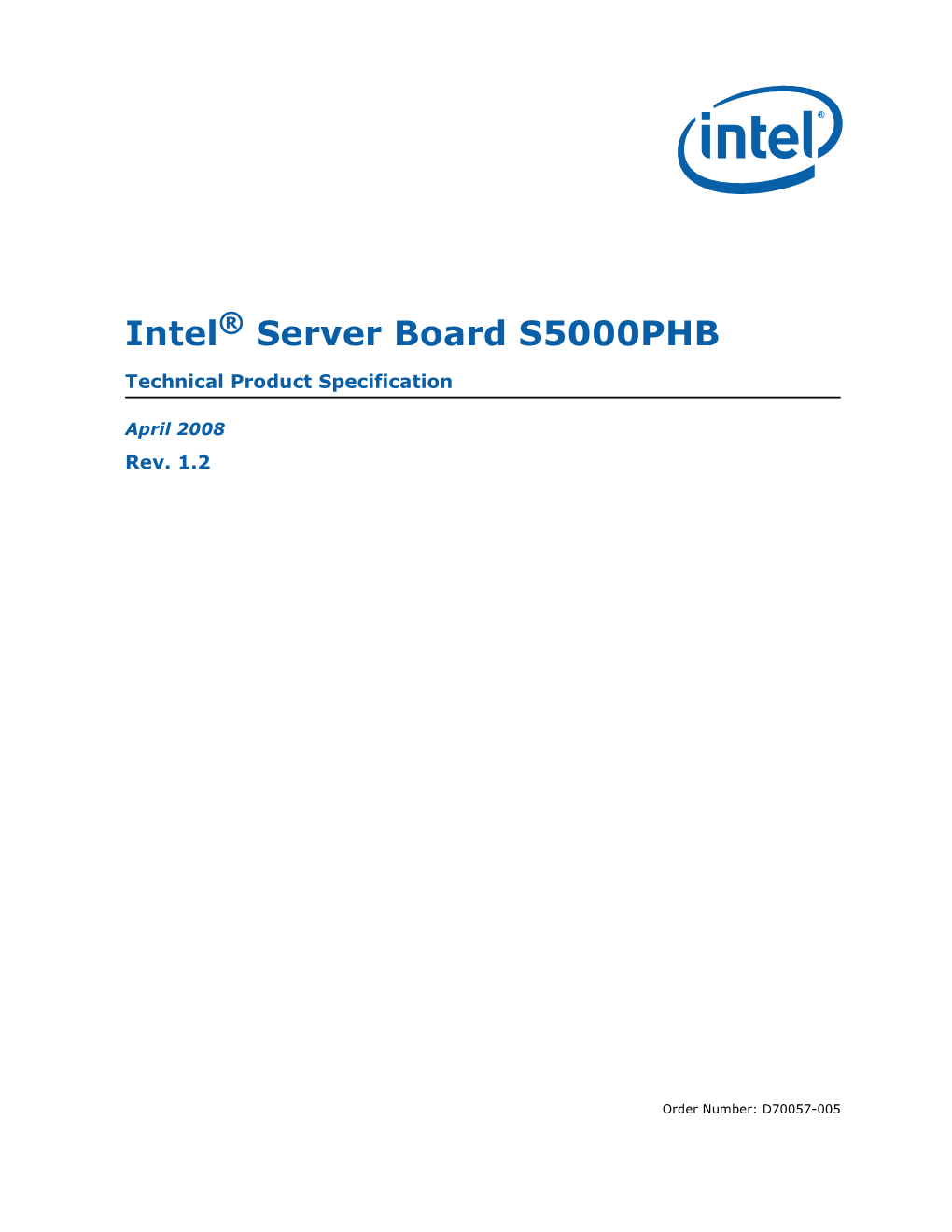 Intel® Server Board S5000PHB Technical Product Specification