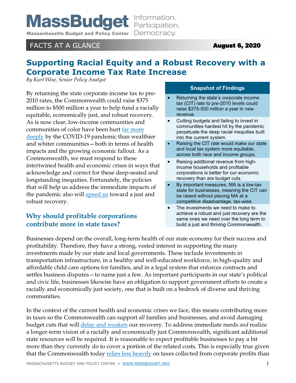 Increasing the Corporate Income Tax Rate