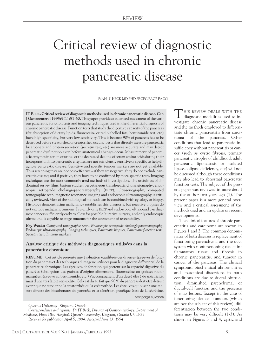 Critical Review of Diagnostic Methods Used in Chronic Pancreatic Disease