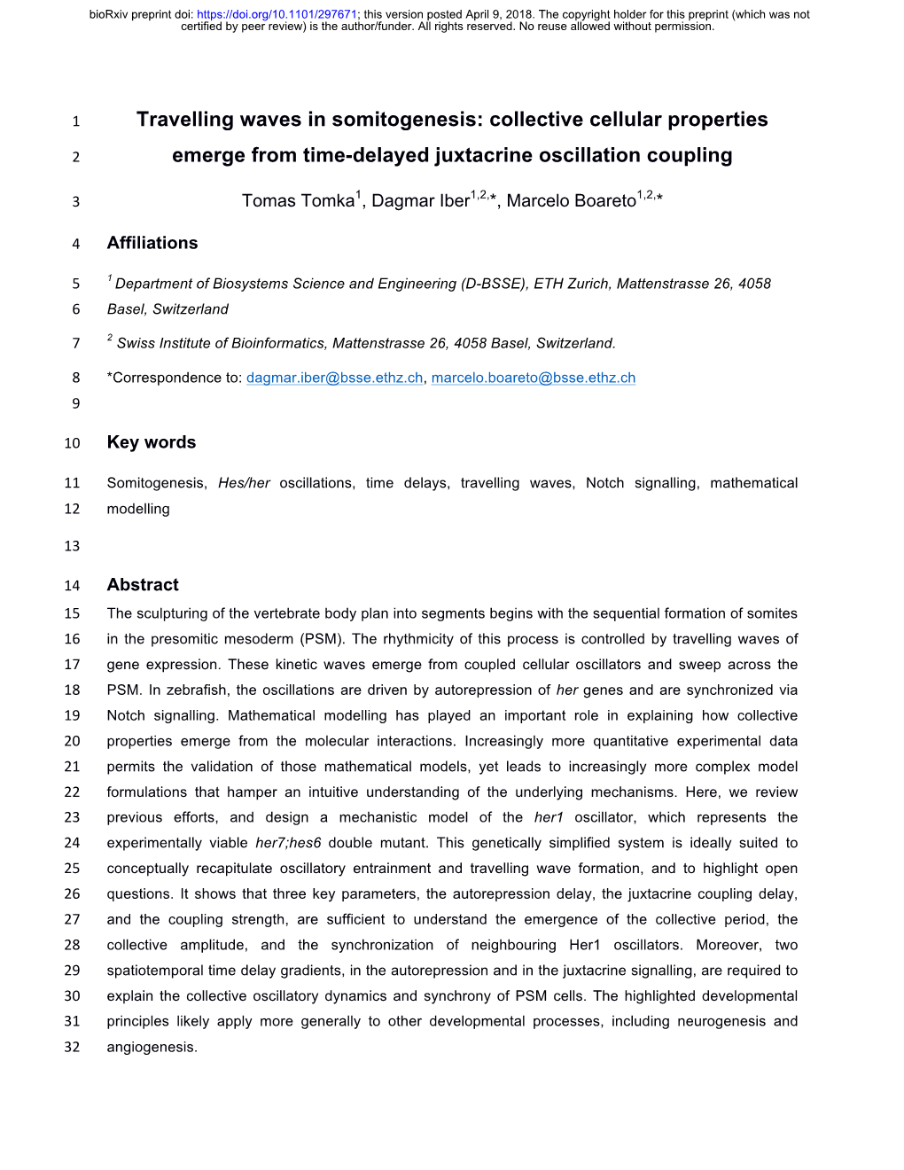 Travelling Waves in Somitogenesis: Collective Cellular Properties