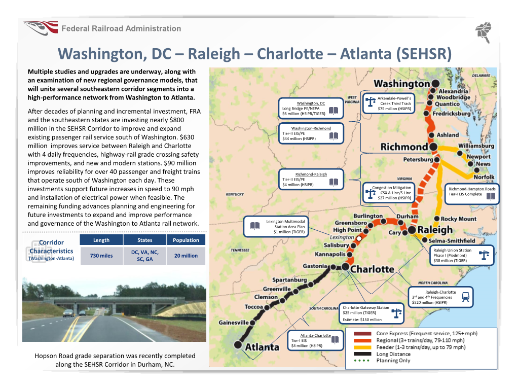 Washington, DC – Raleigh – Charlotte – Atlanta (SEHSR)