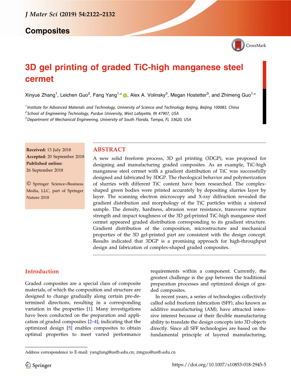 3D Gel Printing of Graded Tic-High Manganese Steel Cermet