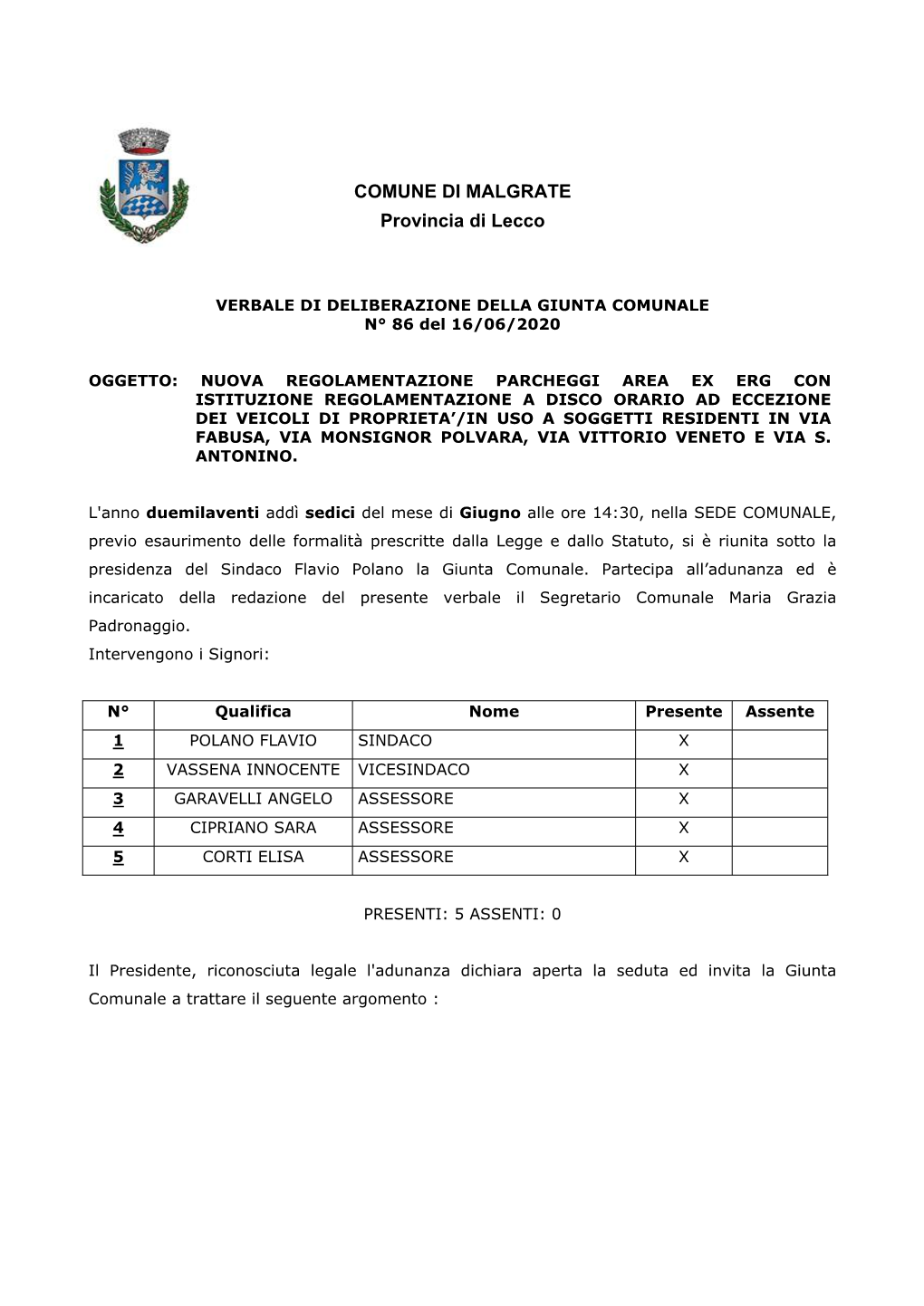 COMUNE DI MALGRATE Provincia Di Lecco