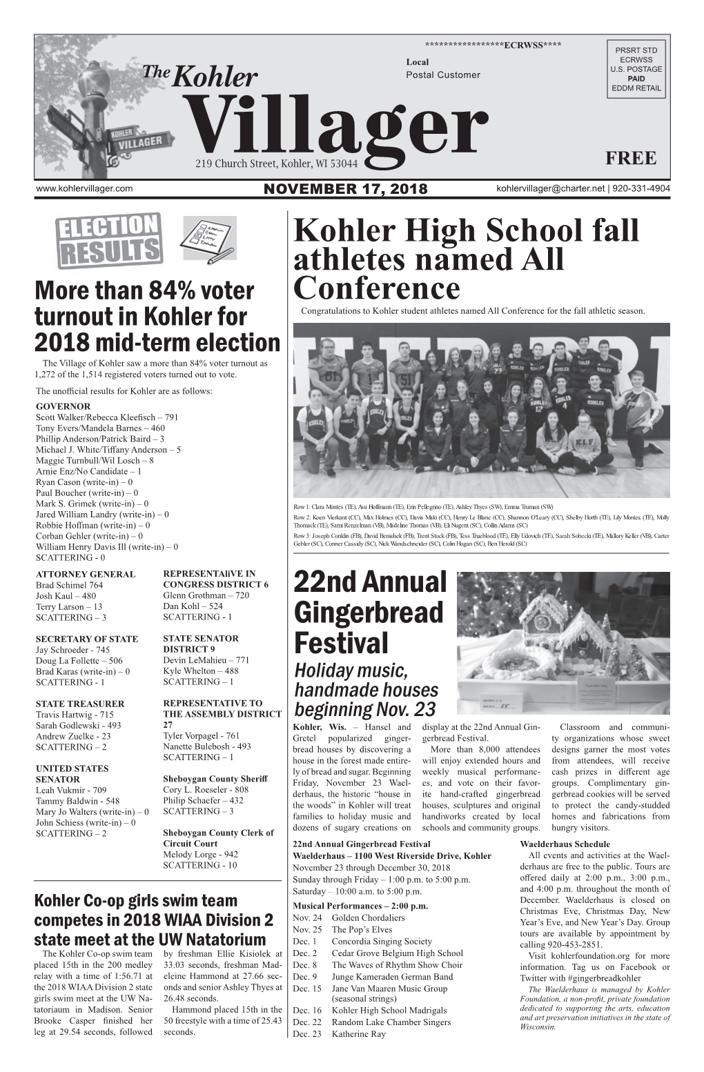 Kohler High School Fall Athletes Named All Conference