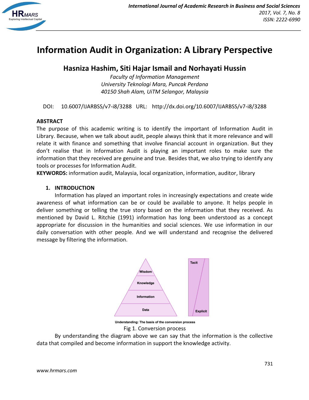 Information Audit in Organization: a Library Perspective