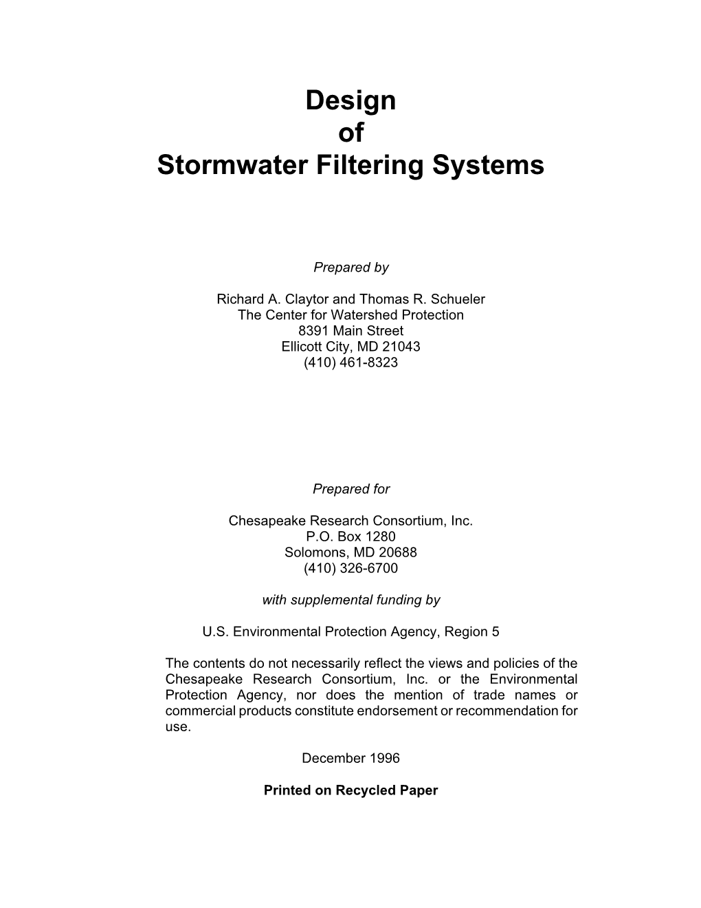 Design of Stormwater Filtering Systems