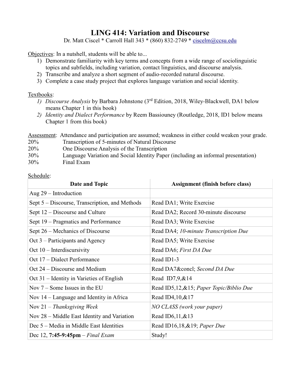 LING 414: Variation and Discourse Dr