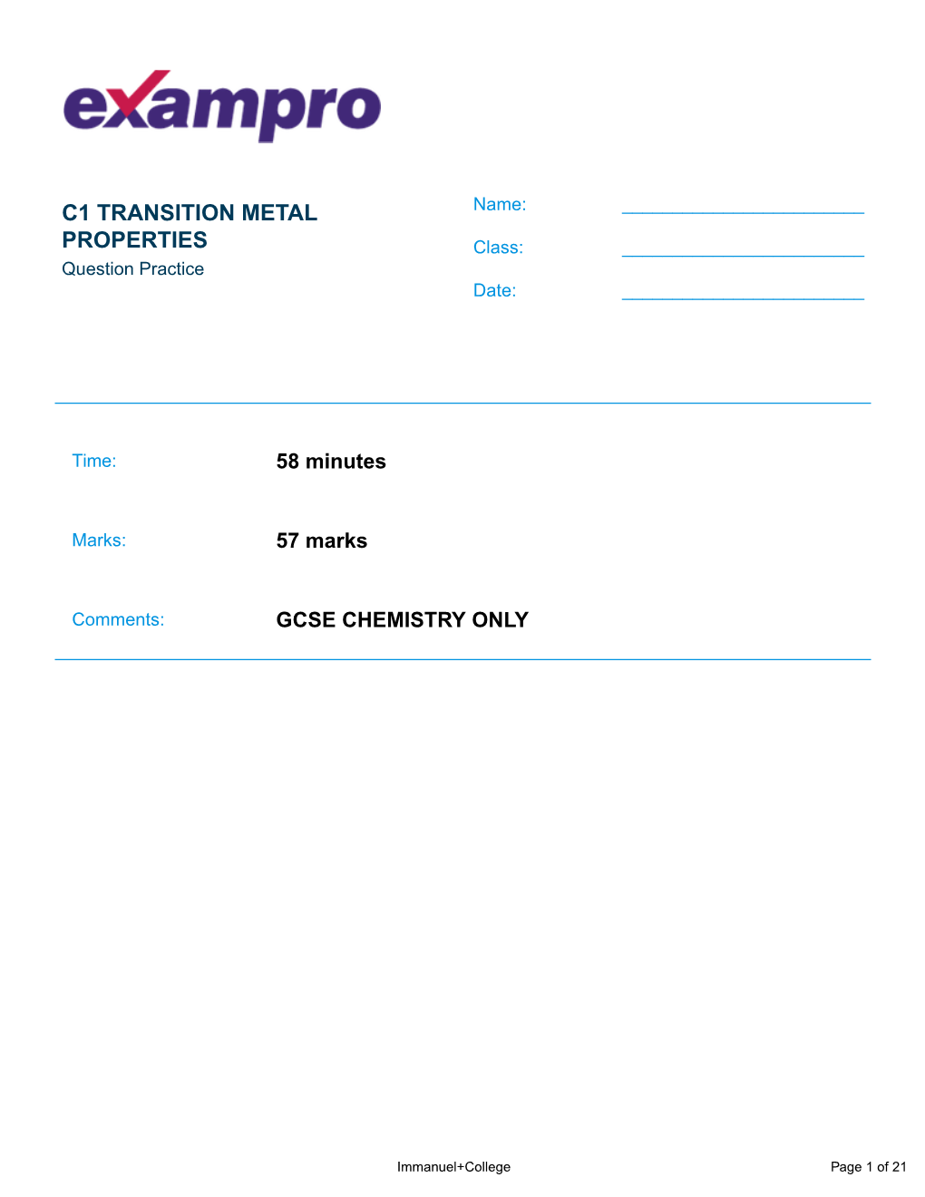 C1 Transition Metal Properties