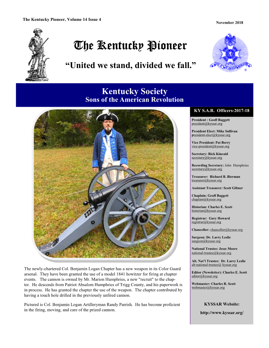 The Kentucky Pioneer, Volume 14 Issue 4 November 2018