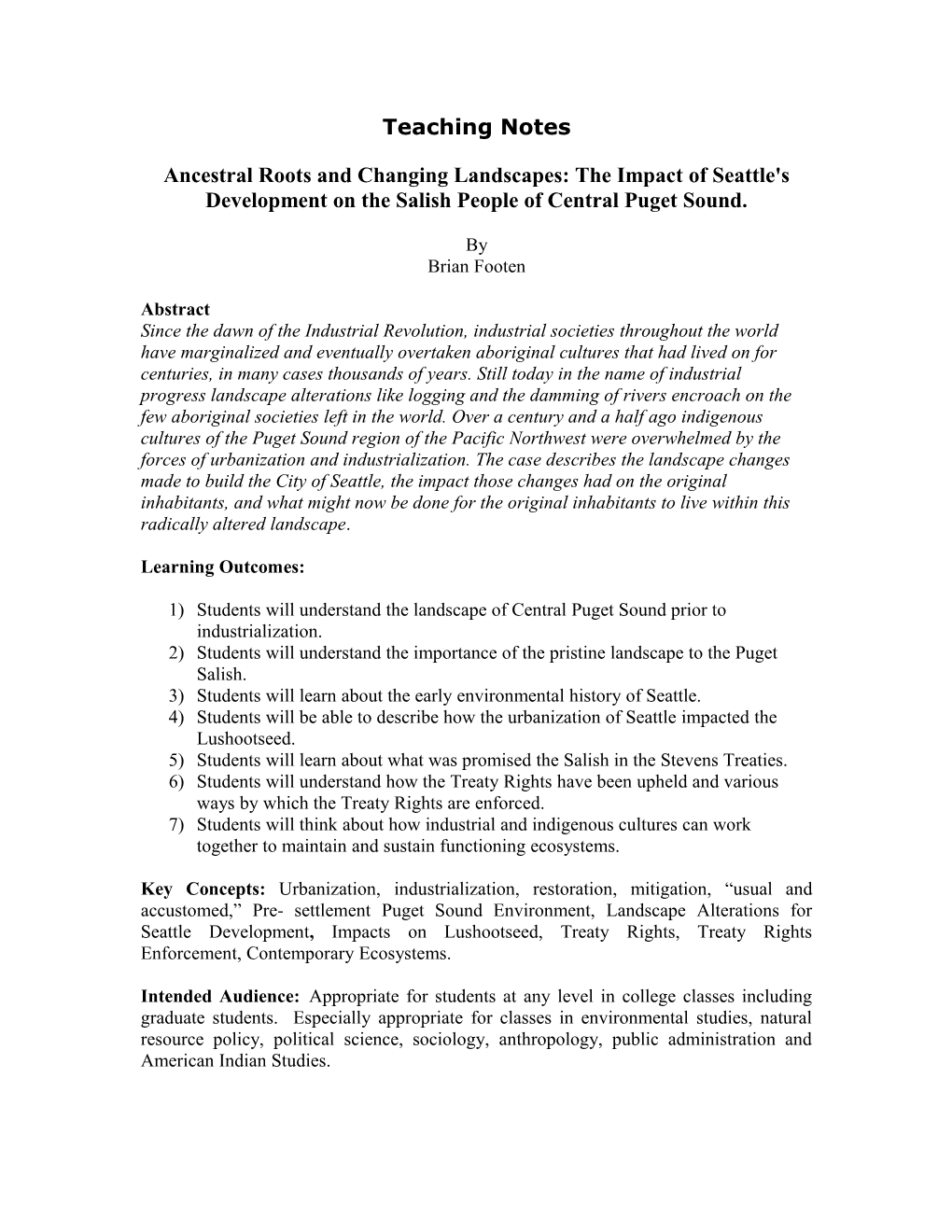 Ancestral Roots and Changing Landscapes: the Impact of Seattle's Development on the Salish