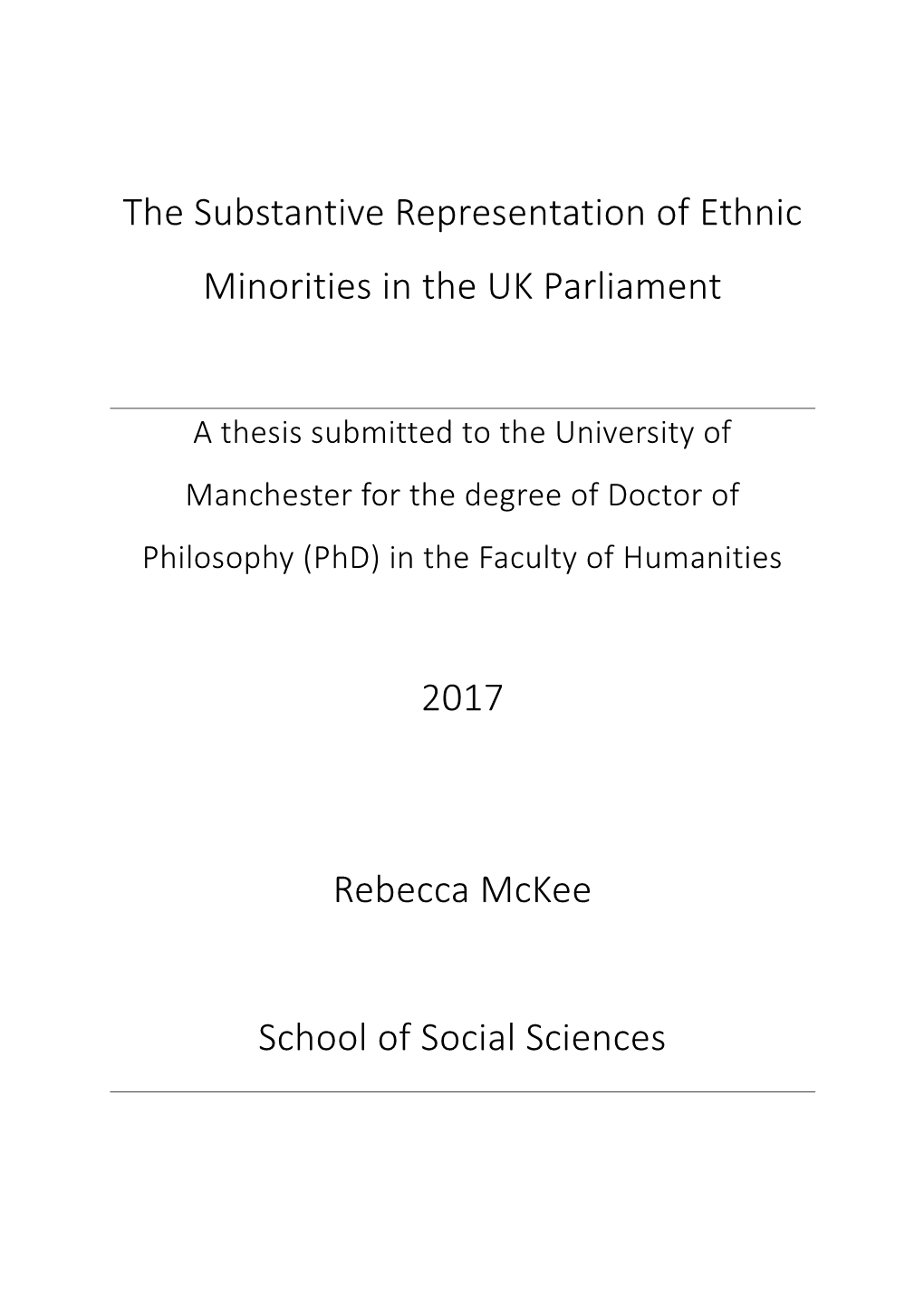 The Substantive Representation of Ethnic Minorities in the UK Parliament