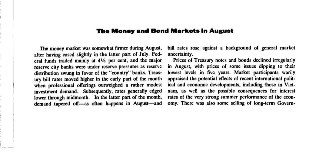 The Money and Bond Markets in August 1965