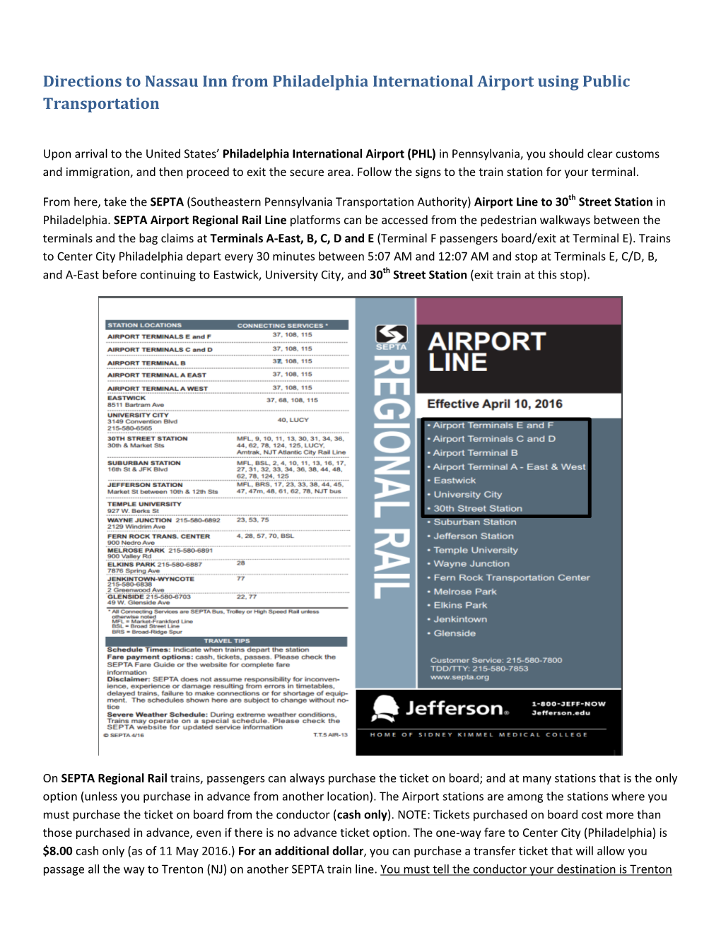 Directions to Nassau Inn from Philadelphia International Airport Using Public Transportation