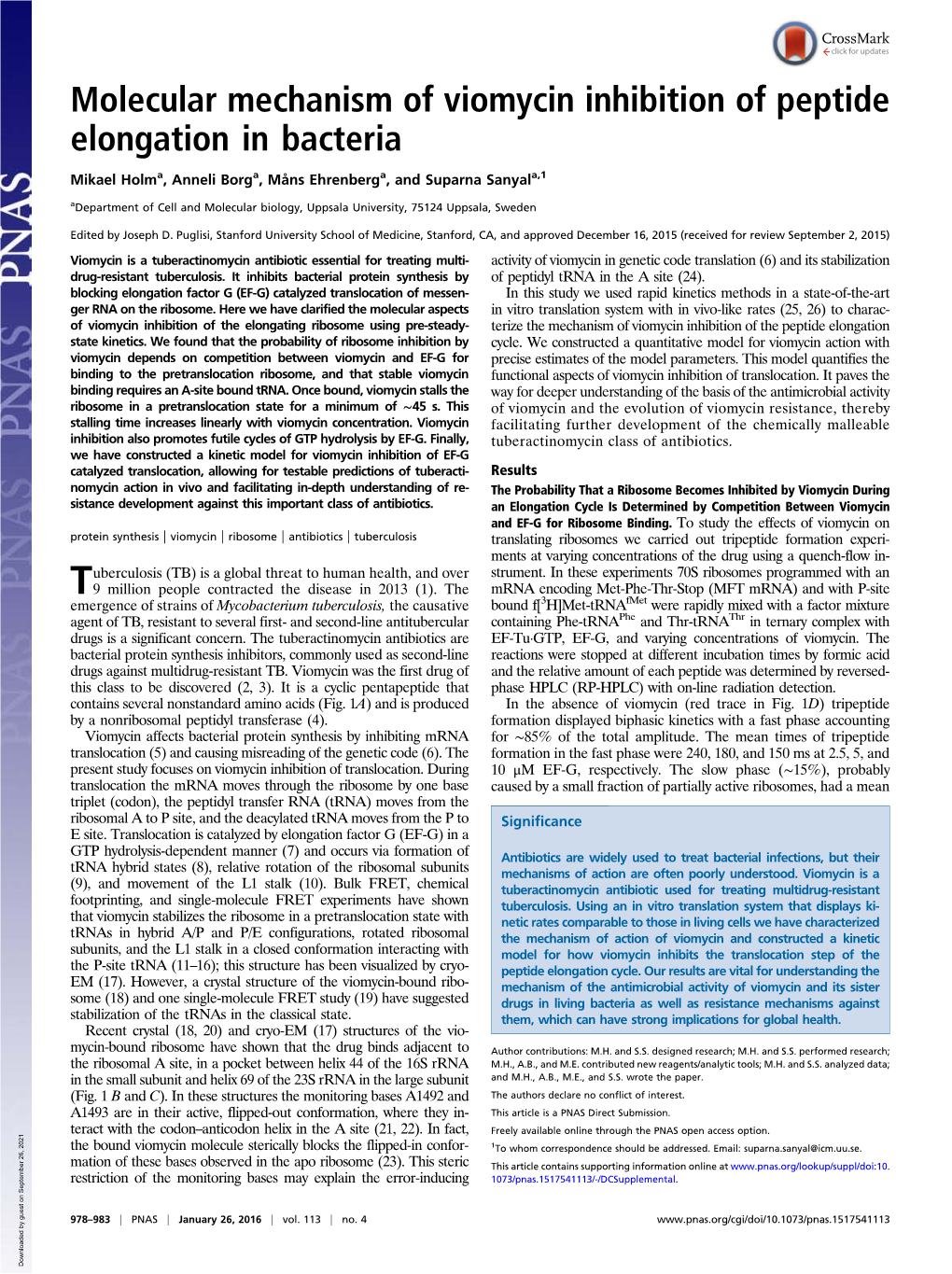 Molecular Mechanism of Viomycin Inhibition of Peptide Elongation in Bacteria