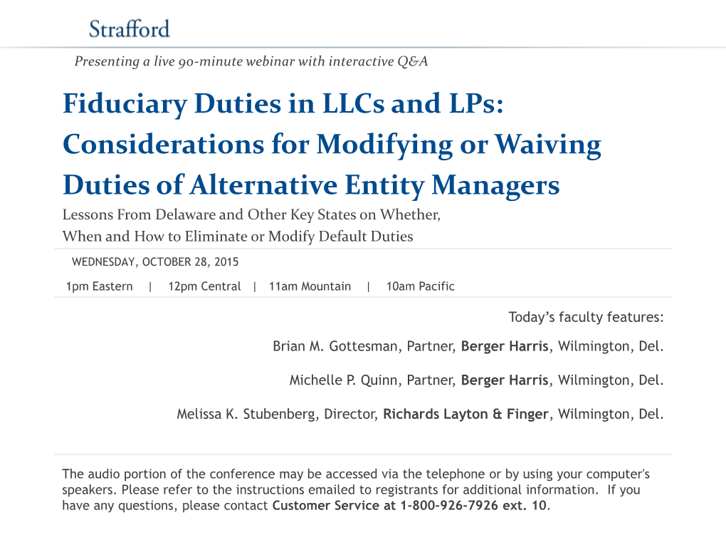 Fiduciary Duties in Llcs And