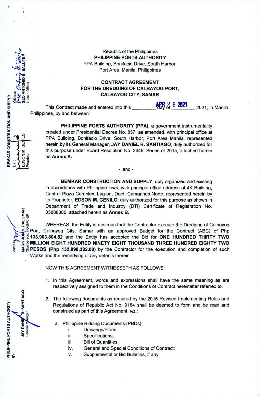 CONTRACT AGREEMENT for the DREE5GING of CALBAYOG PORT, CALBAYOG CITY, SAMAR HI Ra