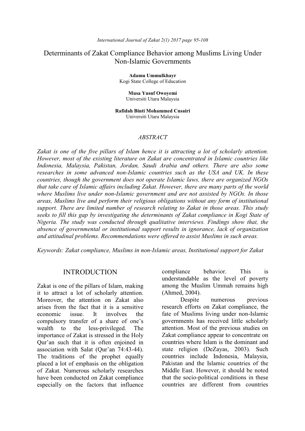 Determinants of Zakat Compliance Behavior Among Muslims Living Under