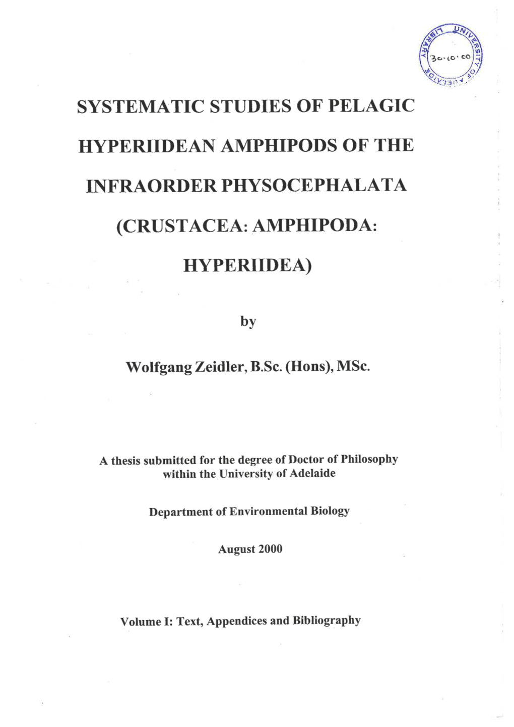 Systematic Studies of Pelagic Hyperiidean Amphipods Of