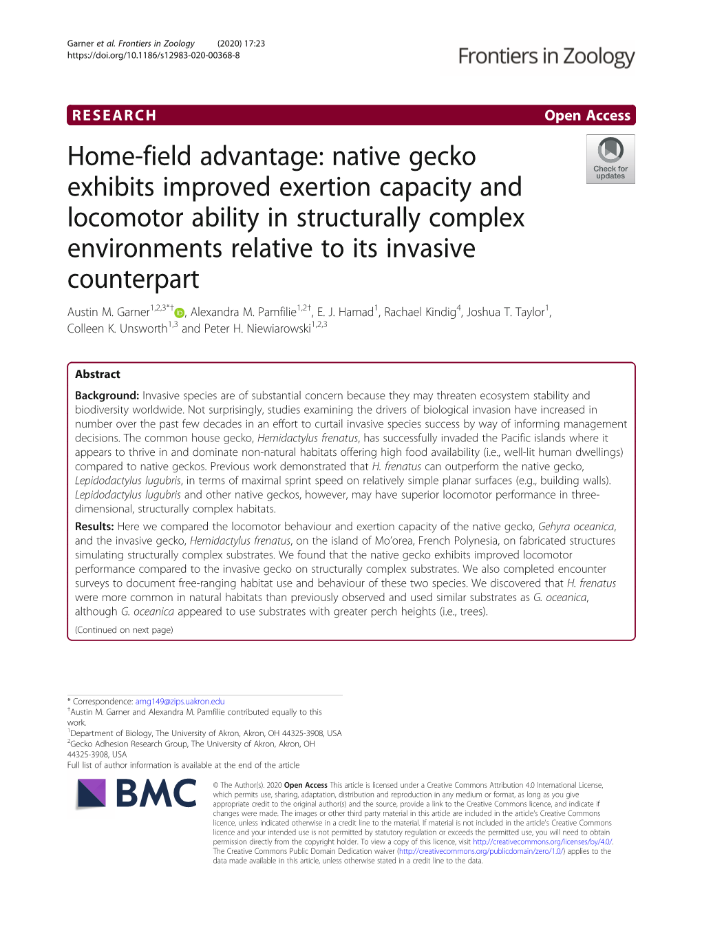 Native Gecko Exhibits Improved Exertion Capacity and Locomotor Ability in Structurally Complex Environments Relative to Its Invasive Counterpart Austin M