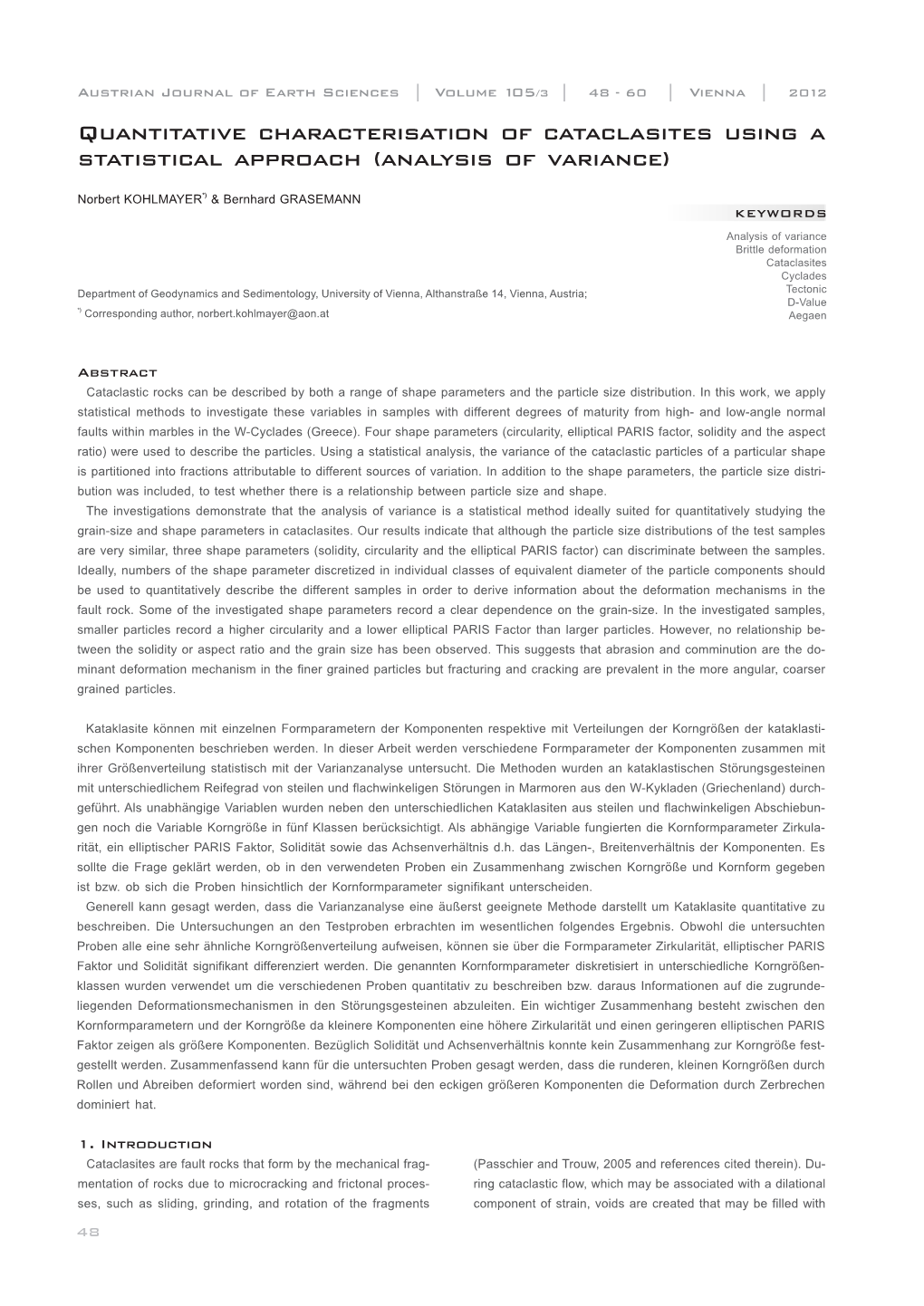 Quantitative Characterisation of Cataclasites Using a Statistical Approach (Analysis of Variance)______