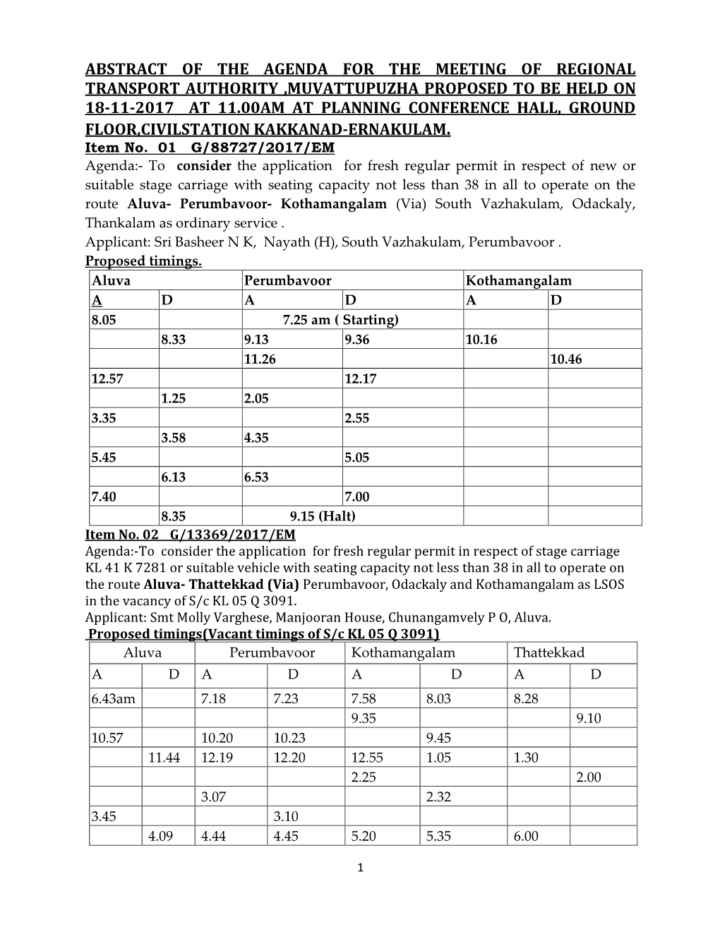 Abstract of the Agenda for the Meeting of Regional