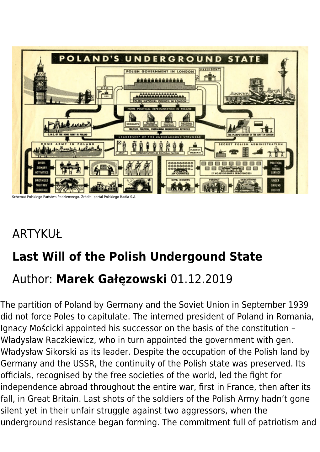 ARTYKUŁ Last Will of the Polish Undergound State Author: Marek Gałęzowski 01.12.2019