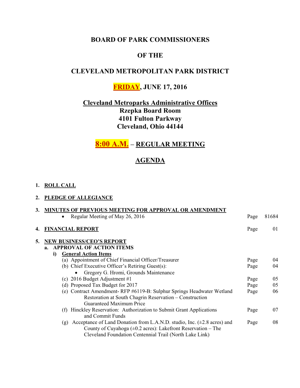 Board of Park Commissioners of the Cleveland Metropolitan Park District