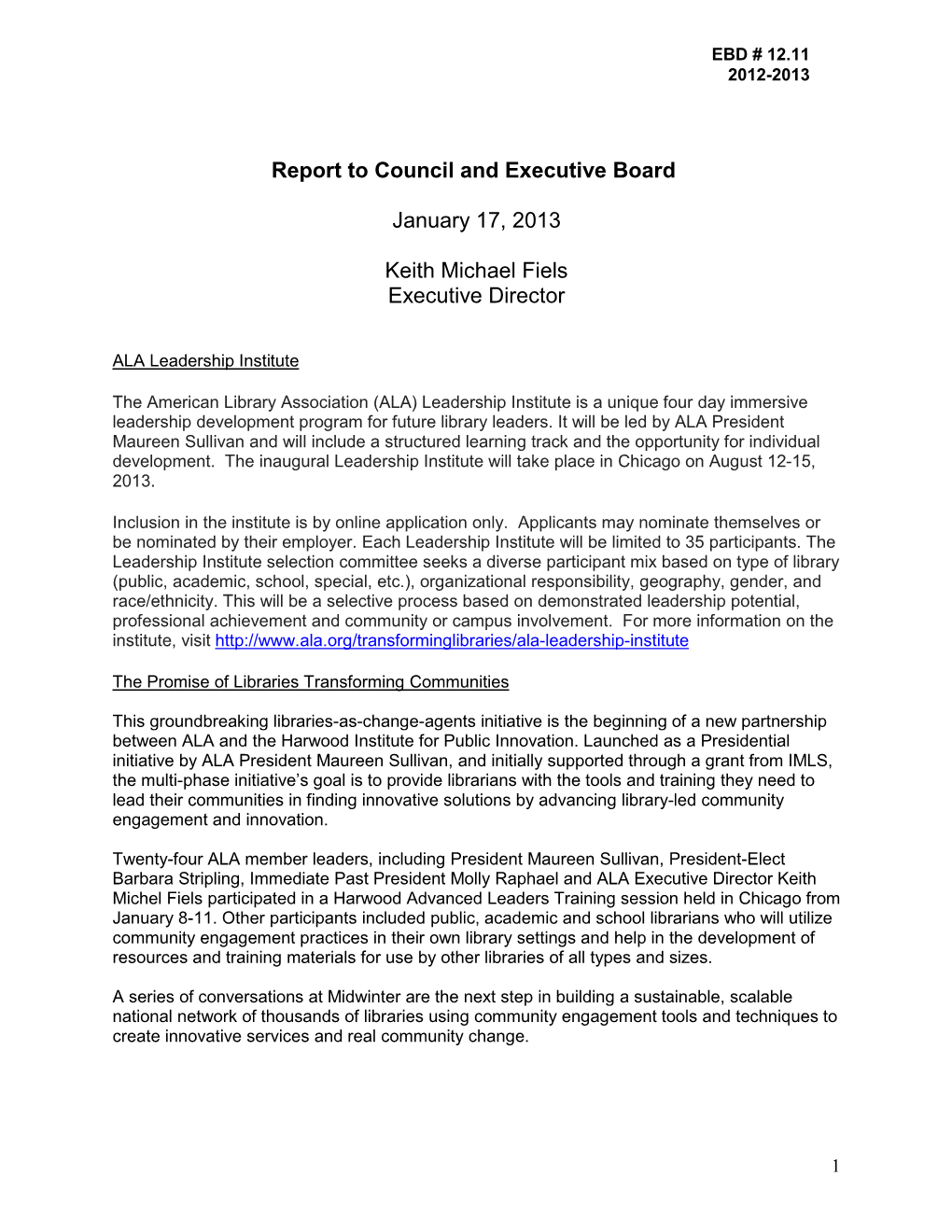 Executive Director's Report