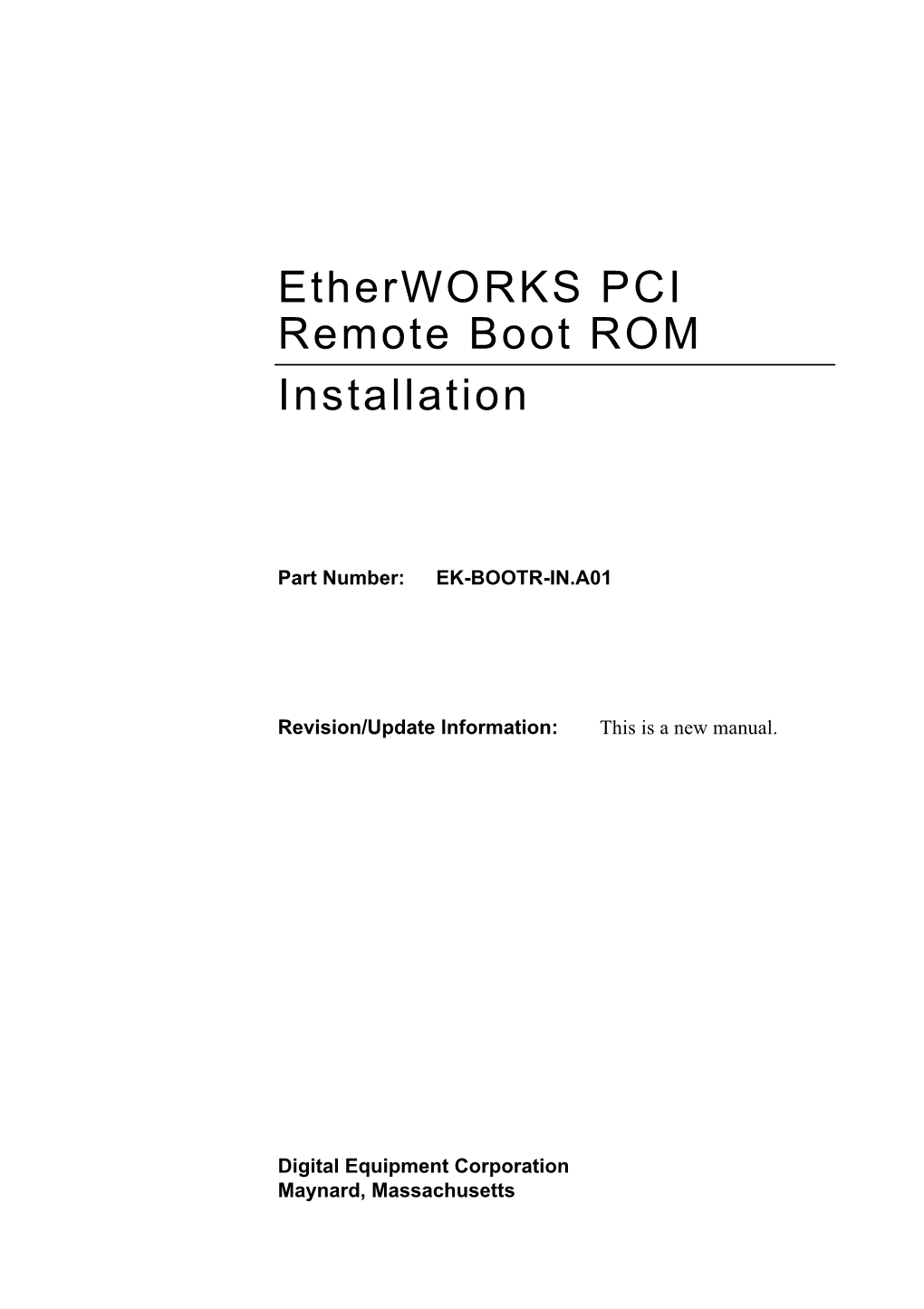 Etherworks PCI Remote Boot ROM Installation