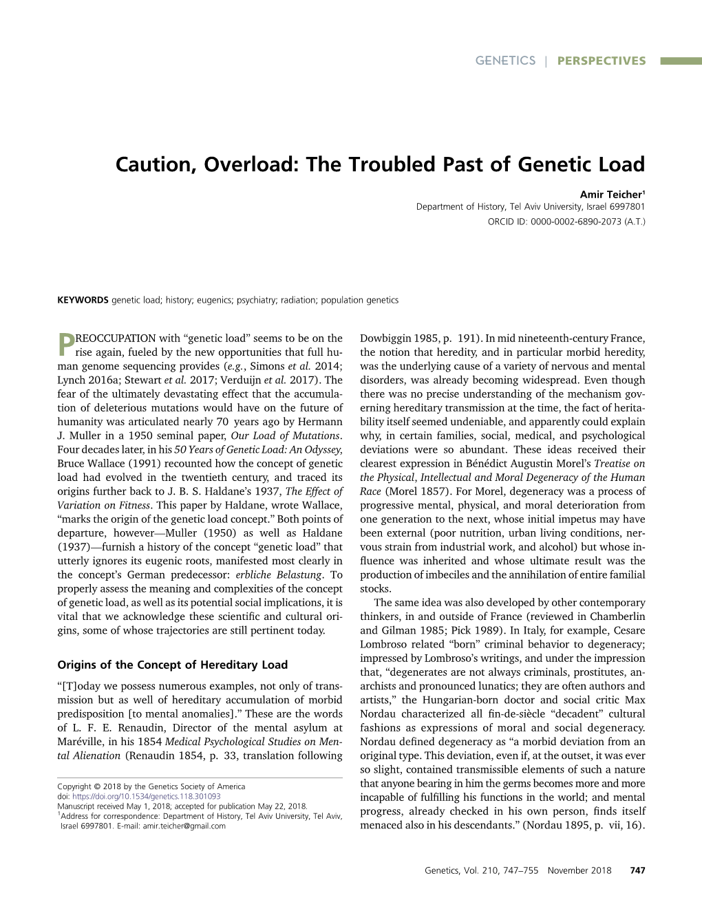 Caution, Overload: the Troubled Past of Genetic Load