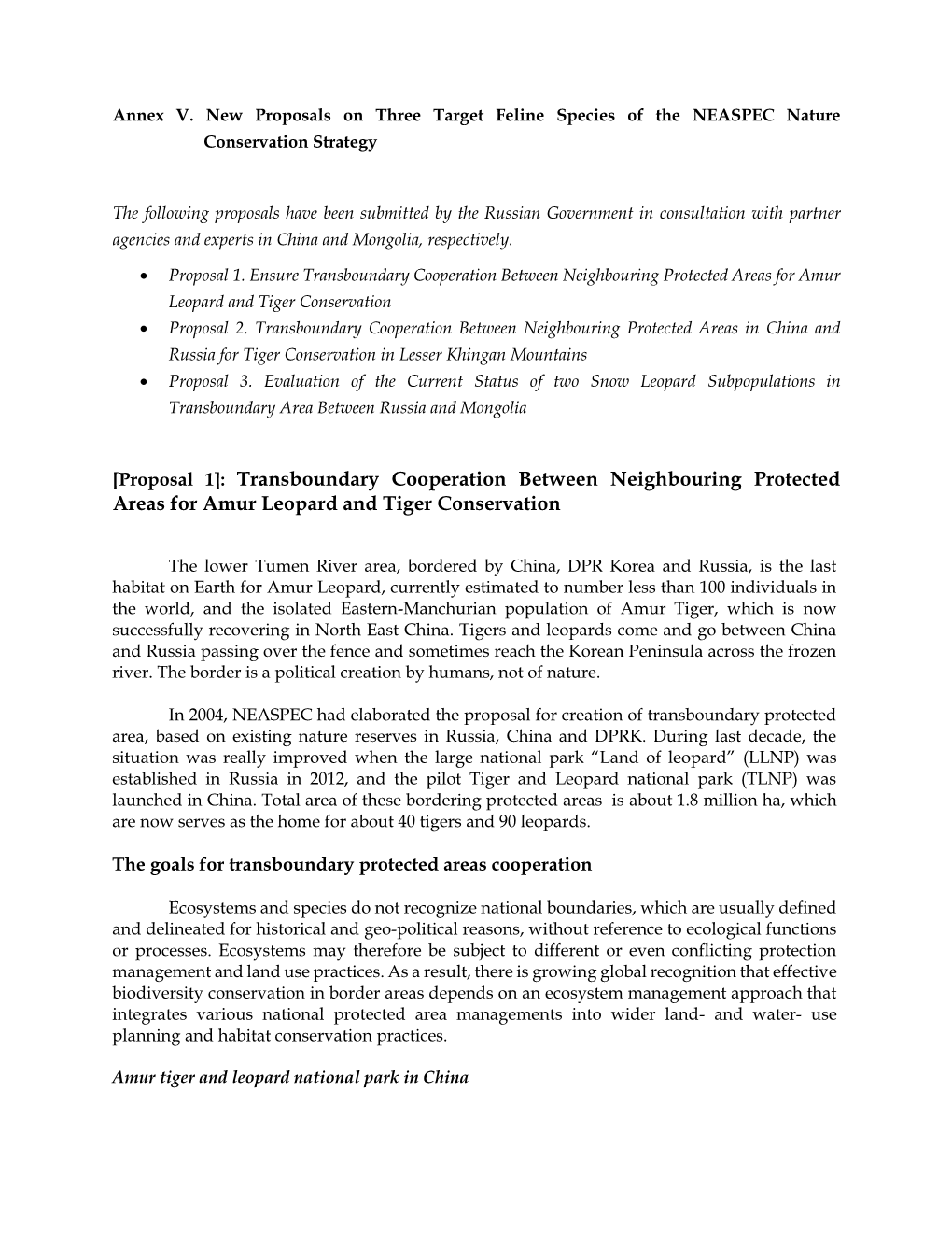 Transboundary Cooperation Between Neighbouring Protected Areas for Amur Leopard and Tiger Conservation • Proposal 2