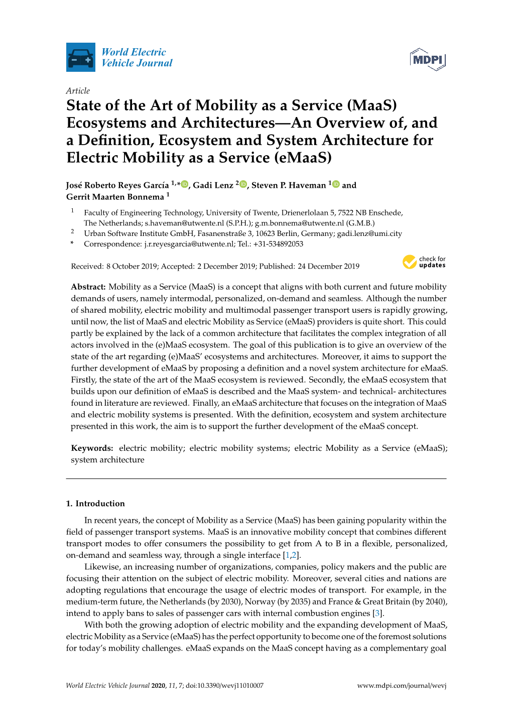 State of the Art of Mobility As a Service (Maas) Ecosystems And