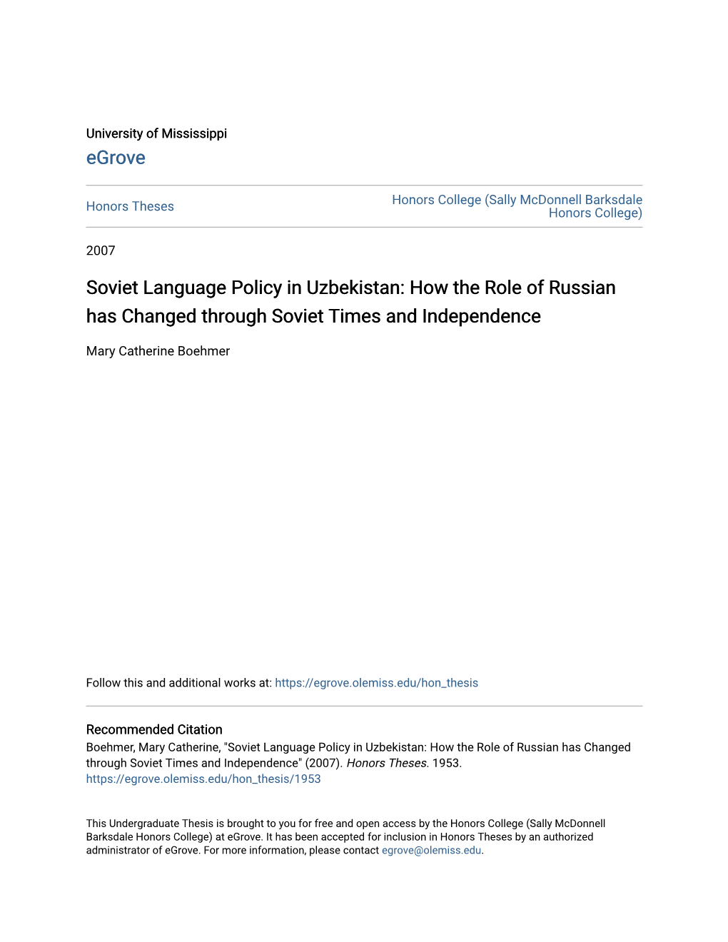 Soviet Language Policy in Uzbekistan: How the Role of Russian Has Changed Through Soviet Times and Independence
