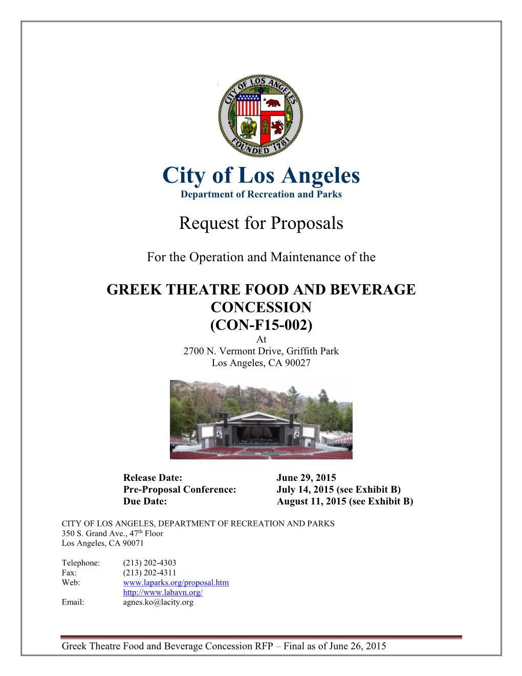 GREEK THEATRE FOOD and BEVERAGE CONCESSION (CON-F15-002) at 2700 N