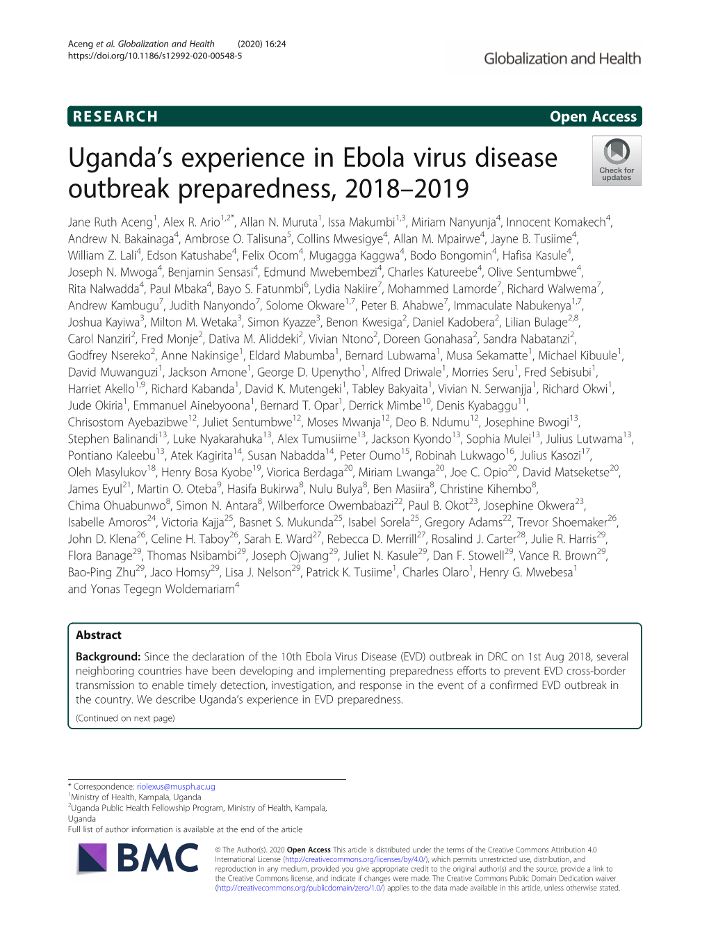 Uganda's Experience in Ebola Virus Disease Outbreak Preparedness