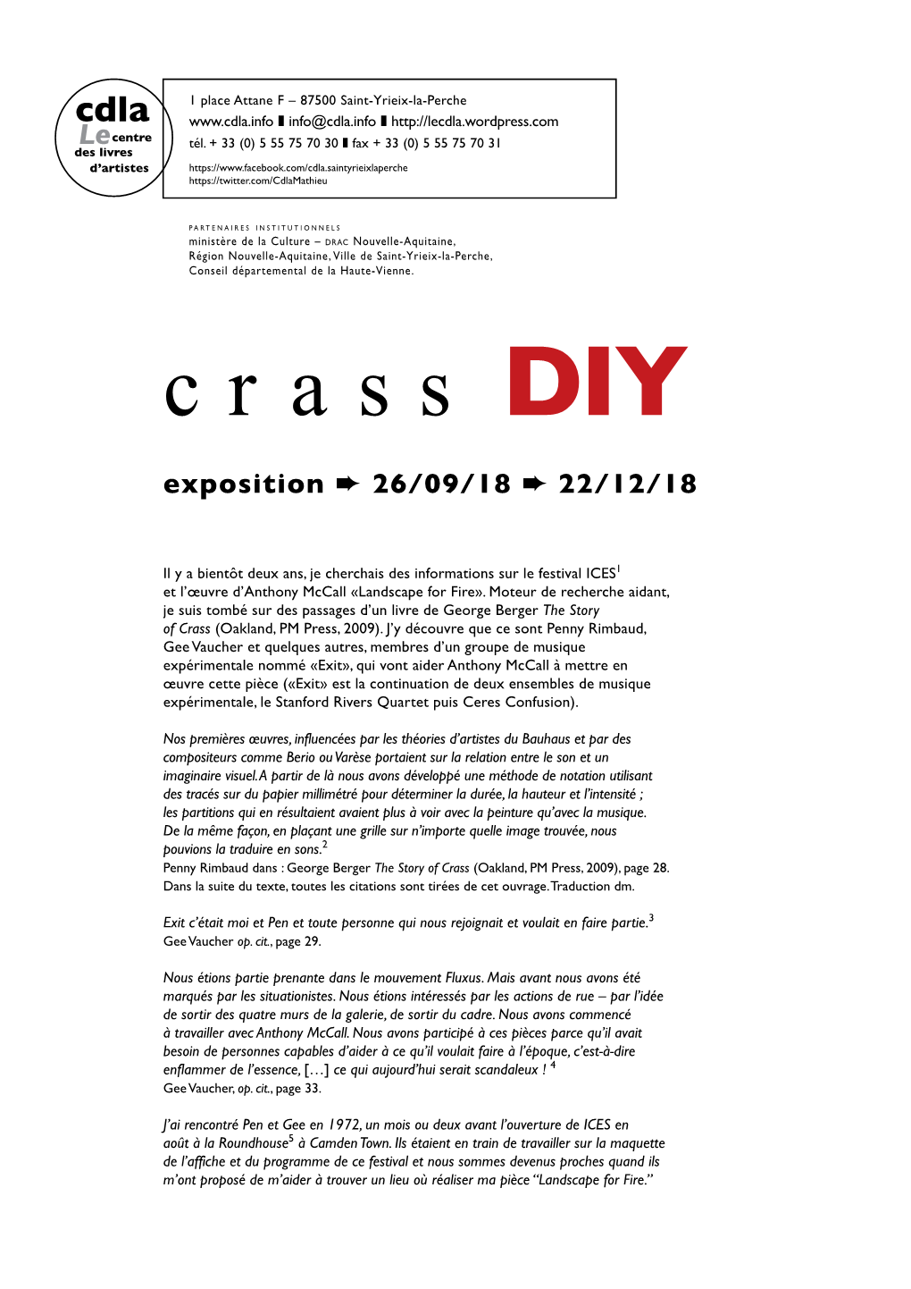 Crass DIY Exposition ➨ 26/09/18 ➨ 22/12/18
